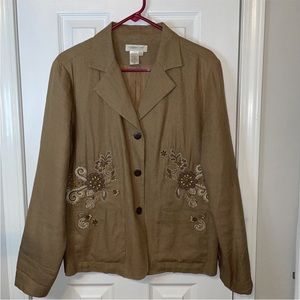 Coldwater Creek L Beaded and Embroidered Dark Tan Blazer Great Fall Accessory